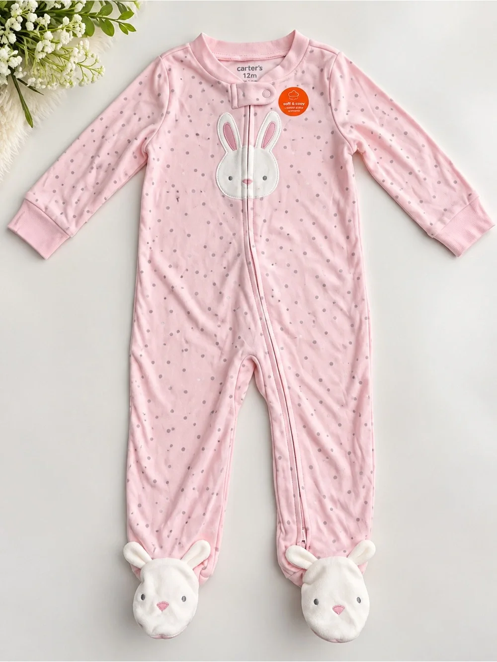 Carter's Light Pink Bunny Footed One-Piece Pajamas 9m